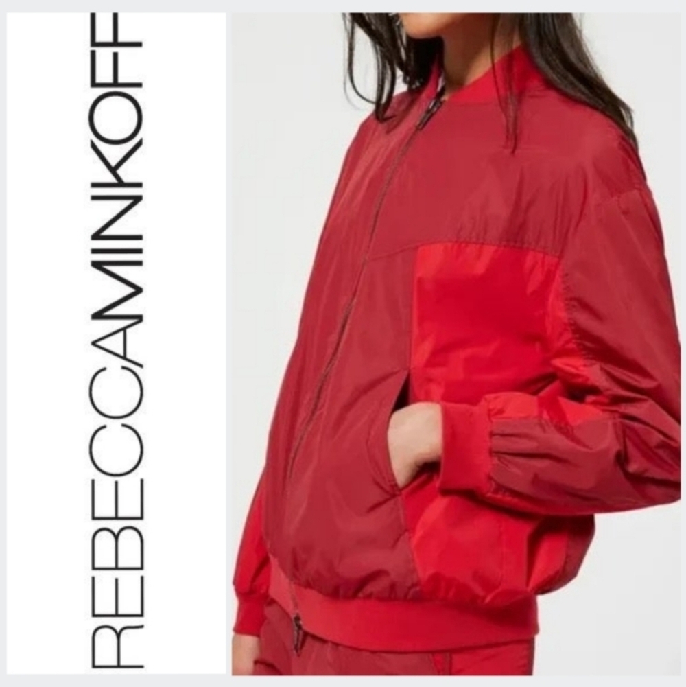 Rebecca Minkoff Dark Red Darma Track Bomber Windbreaker Jacket